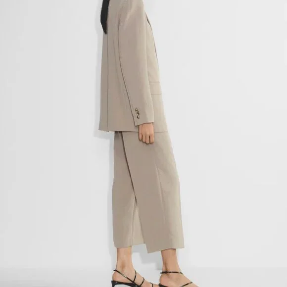 Aritzia The Effortless Pant Crepette Nomad Taupe Cropped Size 4 High Rise Wide - Picture 5 of 10